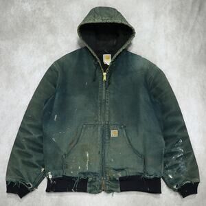 Vintage Thrashed Carhartt Faded Black Hooded Jacket Size Medium